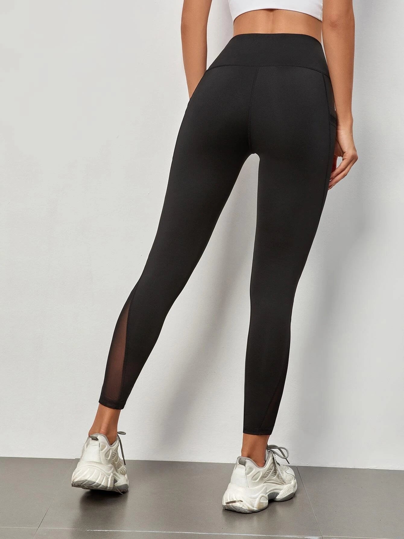 High Waist Mesh Stitching Women's Yoga Leggings With Side Pockets