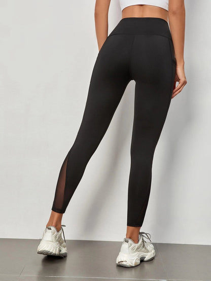 High Waist Mesh Stitching Women's Yoga Leggings With Side Pockets