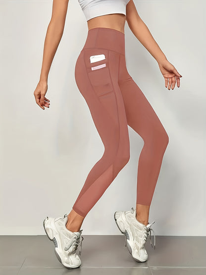 High Waist Mesh Stitching Women's Yoga Leggings With Side Pockets
