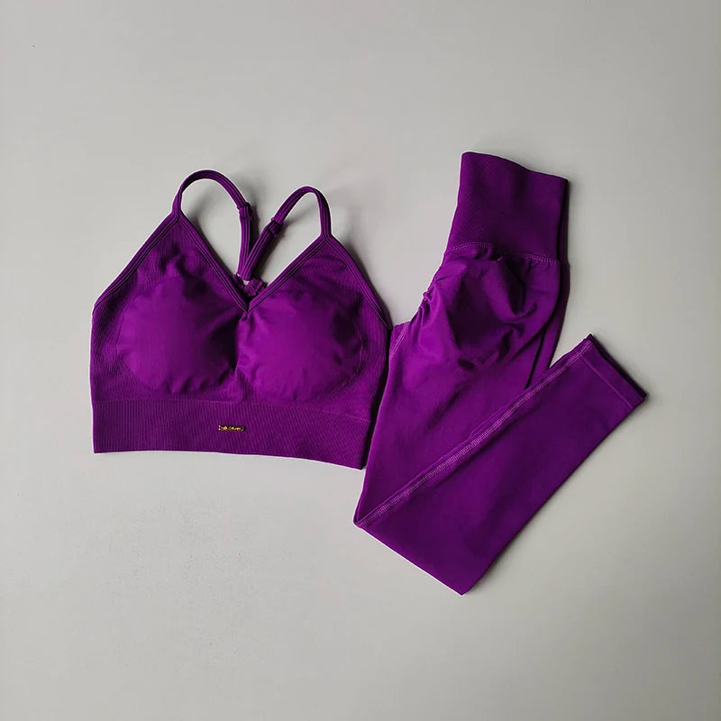 Women's V-neck Bra & Leggings Fitness Set
