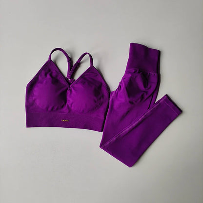 Women's V-neck Bra & Leggings Fitness Set