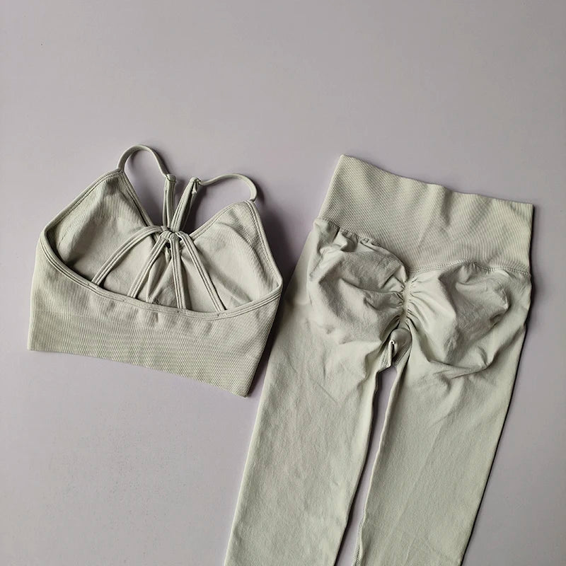 Women's V-neck Bra & Leggings Fitness Set