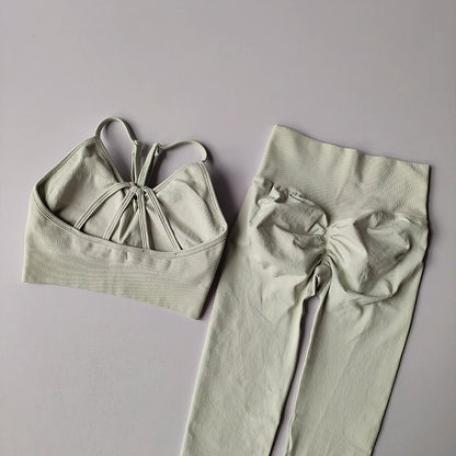 Women's V-neck Bra & Leggings Fitness Set