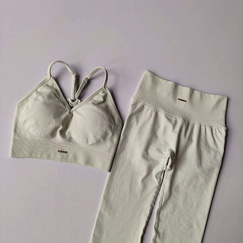 Women's V-neck Bra & Leggings Fitness Set