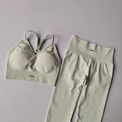 Women's V-neck Bra & Leggings Fitness Set