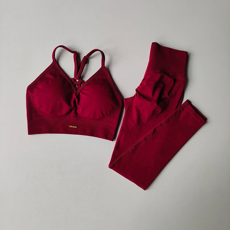 Women's V-neck Bra & Leggings Fitness Set