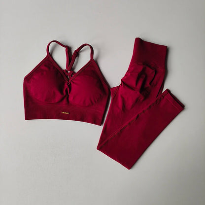 Women's V-neck Bra & Leggings Fitness Set