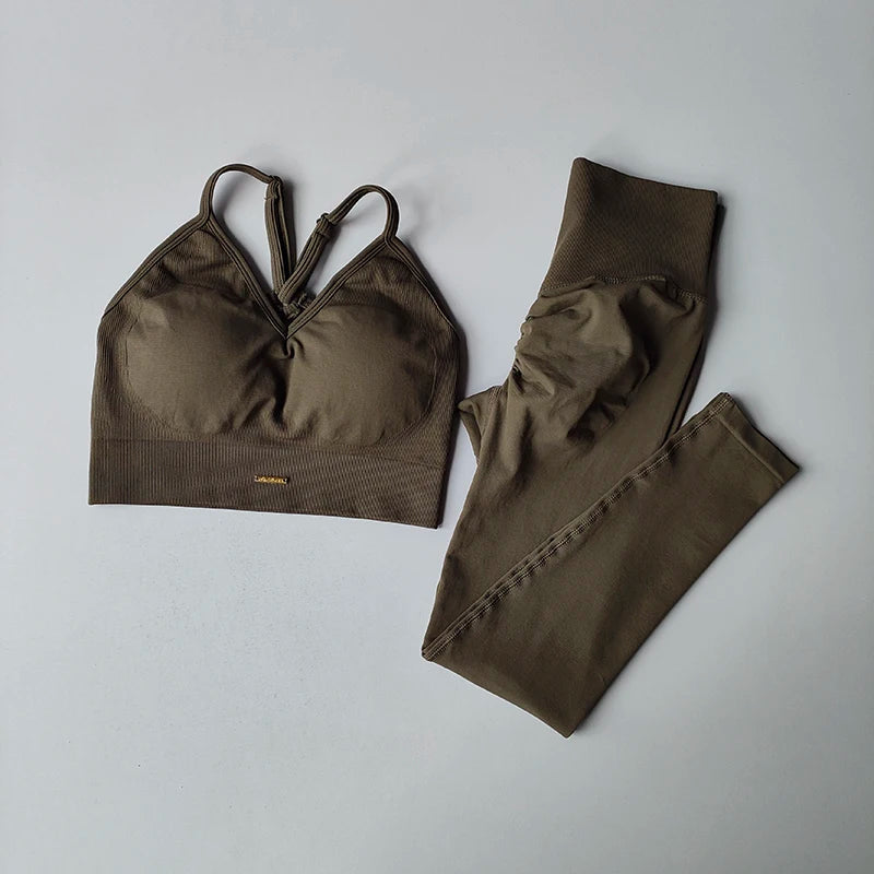 Women's V-neck Bra & Leggings Fitness Set