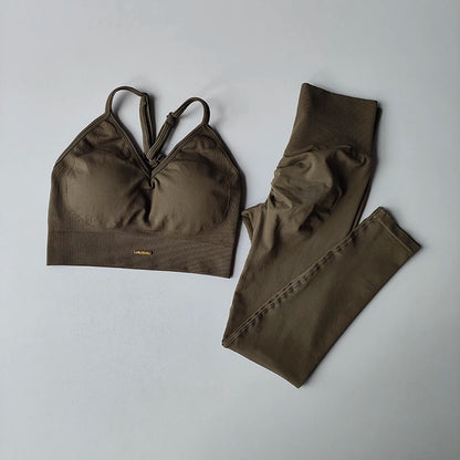 Women's V-neck Bra & Leggings Fitness Set