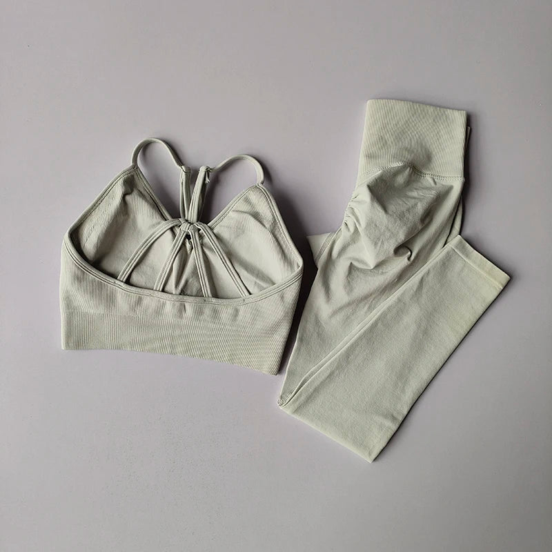 Women's V-neck Bra & Leggings Fitness Set