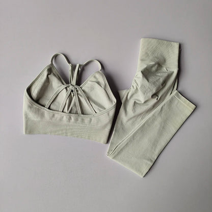 Women's V-neck Bra & Leggings Fitness Set