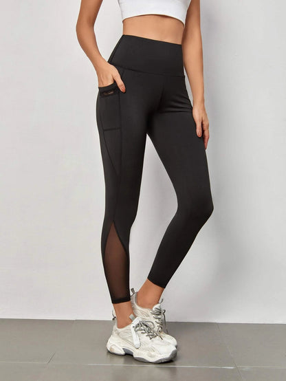 High Waist Mesh Stitching Women's Yoga Leggings With Side Pockets